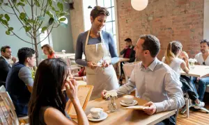 Kelnerka notuje zamówienie podczas dialogu w restauracji po hiszpańsku.