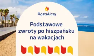 AgataUczy: podstawowe pytania po hiszpańsku na wakacjach. Kolorowe dymki symbolizują rozmowę.