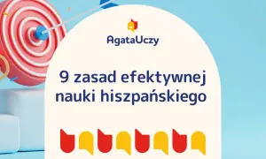 Celuj w sukces! 9 zasad efektywnej nauki hiszpańskiego od AgataUczy. Strzałka trafia w środek tarczy, symbolizując osiągnięcie celu w nauce.