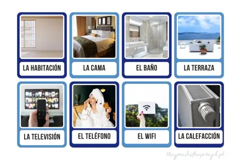 Rozmówki hiszpańskie: pokój, łóżko, łazienka, taras, telewizja, telefon, WiFi, ogrzewanie.