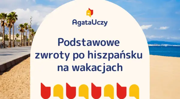 AgataUczy: podstawowe pytania po hiszpańsku na wakacjach. Kolorowe dymki symbolizują rozmowę.