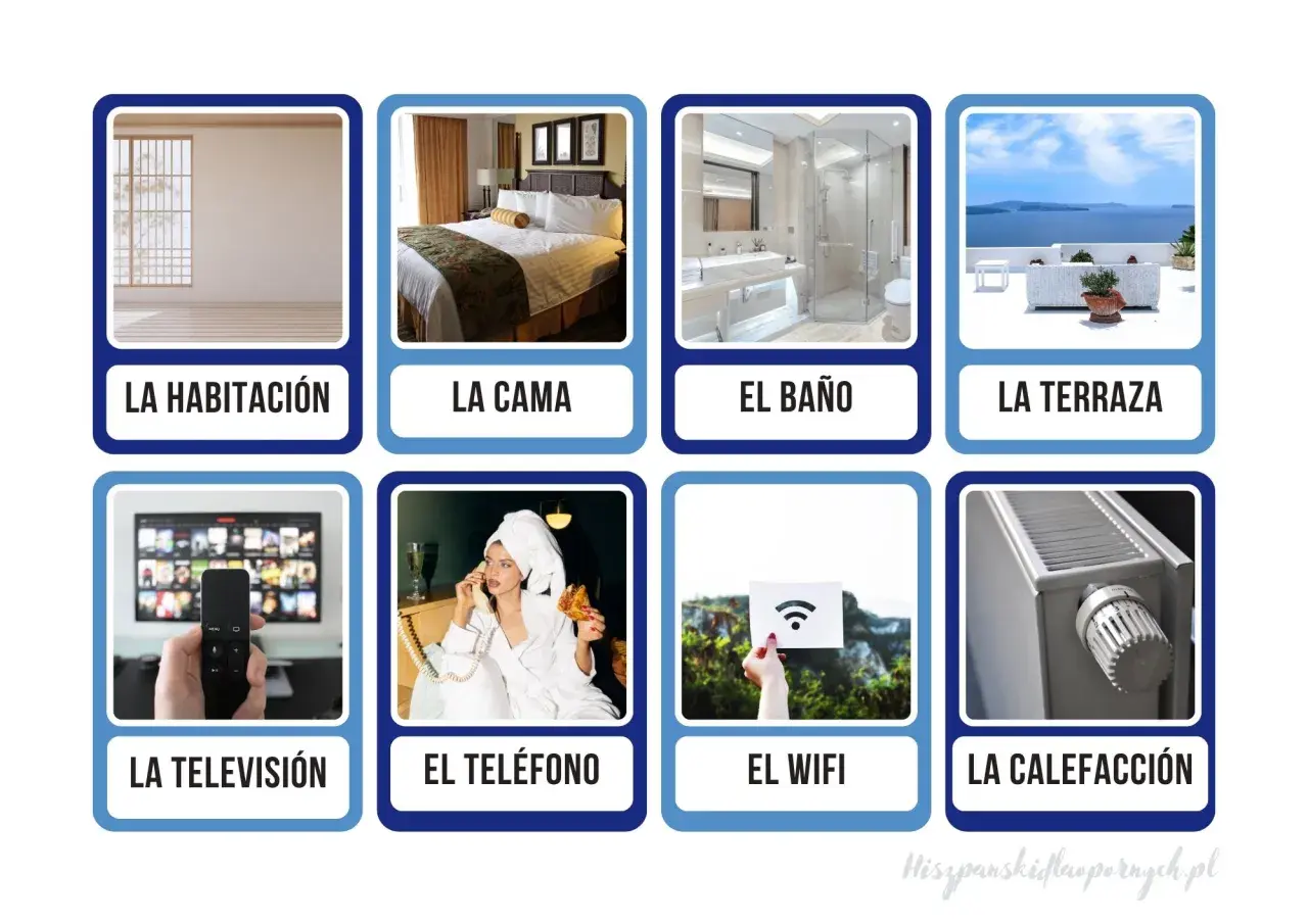 Rozmówki hiszpańskie: pokój, łóżko, łazienka, taras, telewizja, telefon, WiFi, ogrzewanie.