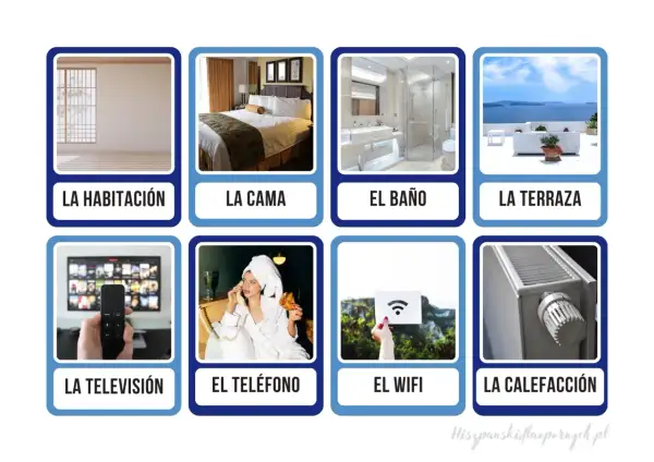 Rozmówki hiszpańskie: pokój, łóżko, łazienka, taras, telewizja, telefon, WiFi, ogrzewanie.